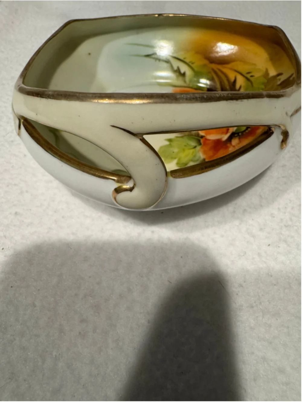 Vintage Nippon Hand Painted Poppy Serving Bowl, Cream, Orange Gold Rim